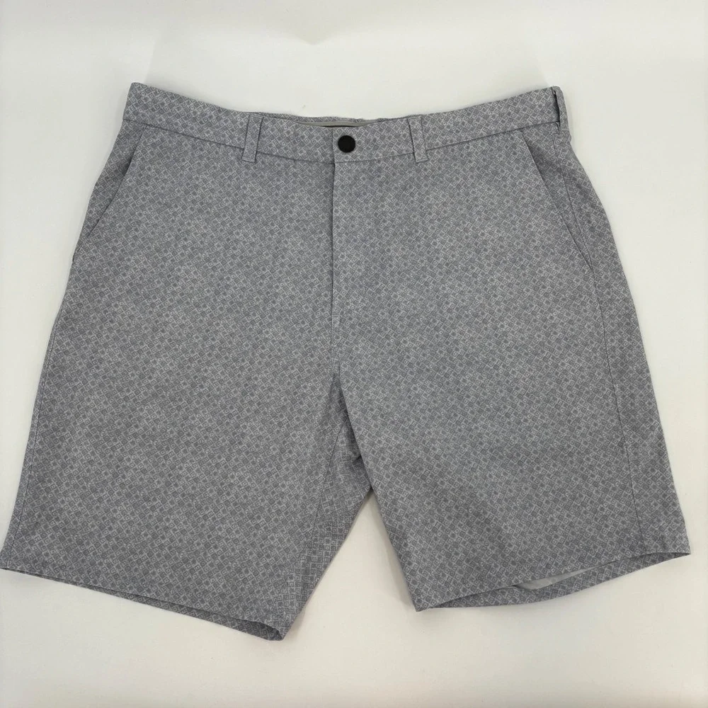 Johnnie-O Performance Golf Shorts Mens 36 Blue Geometric Diamond Print Stretch